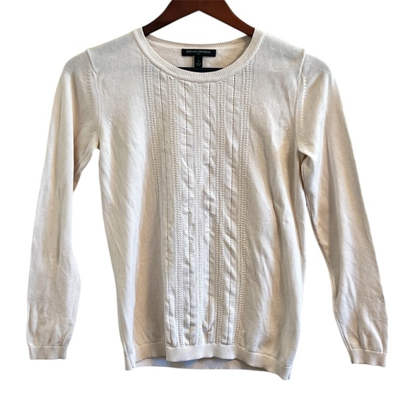 Banana Republic Sweaters - Banana Republic Long Sleeve Crew Neck Cream Knit Sweater Patterned Front Small